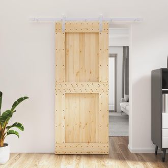 Berkfield Home Sliding Door with Hardware Set 85x210 cm Solid Wood Pine in Brown