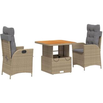 vidaXL Vidaxl - Set Comedor De Jard&iacute;n 3 Pzas Con Cojines Rat&aacute;n Sint&eacute;tico Beige