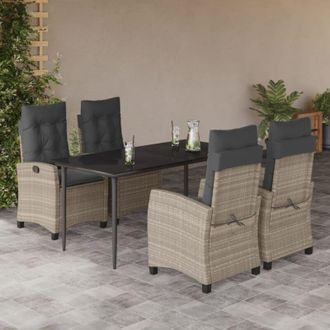 vidaXL Set Comedor De Jard&iacute;n 5 Pzas Cojines Rat&aacute;n Sint&eacute;tico Gris Claro Vidaxl