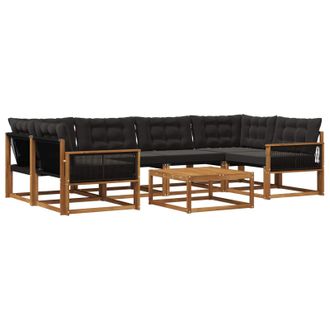vidaXL Conjunto De Sof&aacute;s De Exterior Con Coj&iacute;n 7 Pcs Natural Y Negro Vidaxl