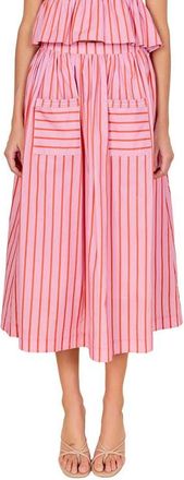 English Factory Stripe Cotton Midi Skirt in Pink/orange at Nordstrom, Size X-Small