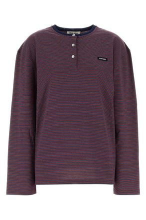 Miu Miu Maroon Stripes Crew Neck T-Shirt