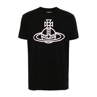 Vivienne Westwood Tops, Heren, Zwart, M, Katoen, Zwarte T-shirts en Polos met Orb Logo Print
