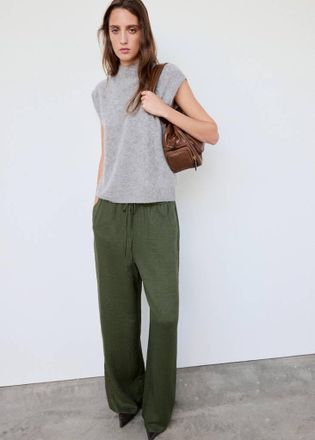 Mango Pantaloni fluidi texture verde - Donna - XS - MANGO