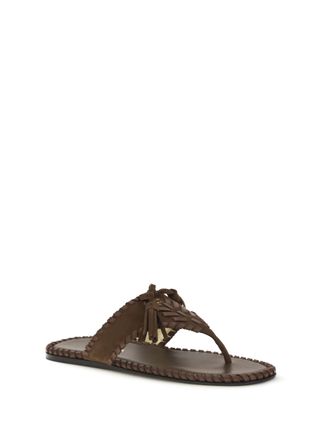 Prada Womens Thong Sandals With Tassels Cacao Calf Leather Bos Taurus