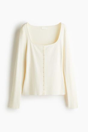 H&M Square-neck Top in Cream at Nordstrom, Size Xx-Small