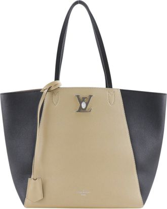 Louis Vuitton Beige Black Leather Tote Bag (Pre-Owned)