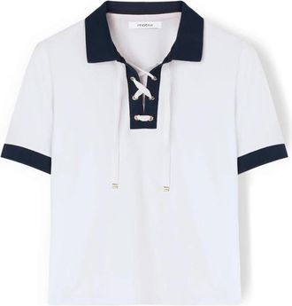 Motivi Polo met Contrasterende Kraag - Dames - Polos - Wit - XS - Katoen - Tops