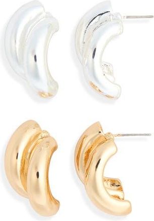 Leith 2-Pack Ridged Stud Earrings in Gold- Silver at Nordstrom Rack