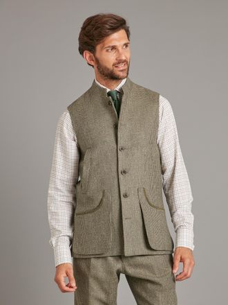 Oliver Brown Gilet - Cool Sage Tweed Nailhead