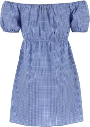 Miu Miu Womens Embroidered Cotton Poplin Dress Blue