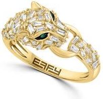 Effy Sterling Silver Gold Plated Diamond & Emerald Ring at Nordstrom Rack, Size 7