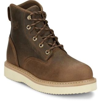 Justin Womens Justin Maxwell OW709 Brown Leather 6 Steel Toe Work Boots NIN1104