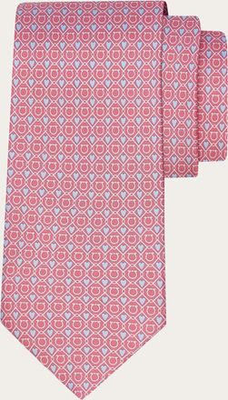 Ferragamo Uomo Cravatta in seta stampa Gancini e cuori Rosa