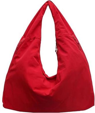 Generic Womens Solid Color Textured Draped Tote Bag, Large Capacity Fashion Versatile Shoulder Bag, Casual Versatile Shoulder Bags (Red)