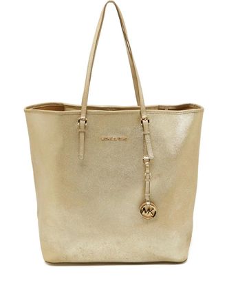 Michael Kors pre-owned logo-charm silk tote bag - Neutrals