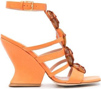 Alberta Ferretti 100mm bead-detail leather sandals - women - Calf Leather/Calf Leather/Calf Leather - 38 - Orange
