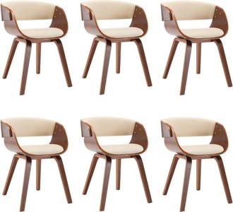 vidaXL Sillas De Comedor 6 Uds Madera Curvada Y Cuero Sint&eacute;tico Crema