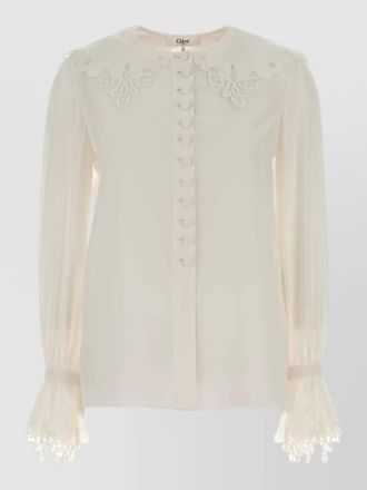 Chlo&eacute; crepe blouse round neck lace trim