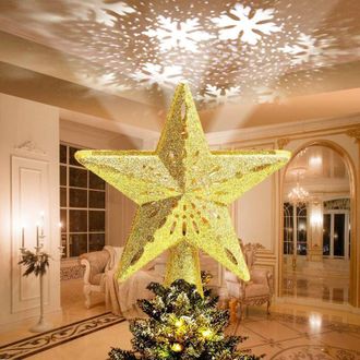 OEM Estrella Giratoria 3d Para La Cima Del &Aacute;rbol De Navidad Con Proyector Led Dorado: Decoraci&oacute;n Para Interiores Y Exteriores