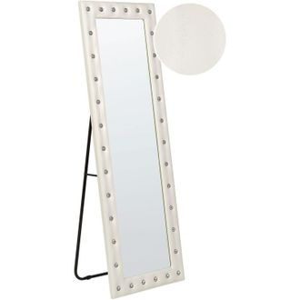 Beliani Espejo De Pie De Piel Sint&eacute;tica Blanca 50 X 150 Cm Soporte Vidrio Ansouis