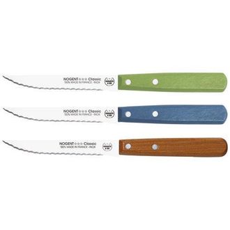 OEM Nogent Classic Bois Cuchillos De Steak 11 Cm Verde Oliva Azul Pavo Real Cerezo Silvestre