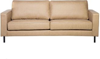 Beliani Sof&aacute; De Piel Sint&eacute;tico Beige 3 Plazas Patas De Metal Respaldo Tapizado Estilo Minimalista Moderno Savalen