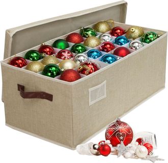 Relaxdays Relaxdays Christmas bauble storage box, 96 baubles, HxWxD: 26 x 66.5 x 33 cm, polyester, cardboard, beige