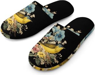 Generic Warbler Bird on Flowers Mens House Slippers Slip Indoor Slipper On Shoes Warm Outdoor