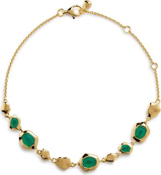 Monica Vinader Odyssey Aquamarine Pebbled Chain Bracelet in 18Ct Gold Vermeil /Green Onyx at Nordstrom