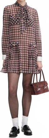 Self Portrait Womens Chiffon Mini Dress In Brown Check