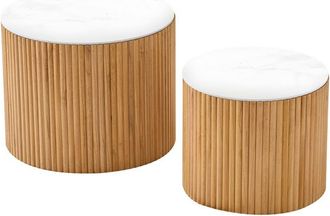 Nordlys Set 2 mesas de centro redondas de madera con almacenamiento