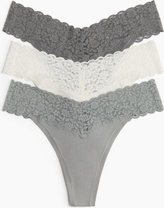 H&M 3er-Pack Tangas aus Baumwolle und Spitze - Green