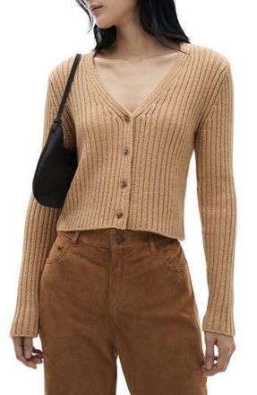 Mango V-Neck Rib Cardigan in Medium Brown at Nordstrom Rack, Size Small