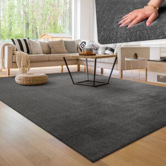 Paco Home Tappeto Moderno per Soggiorno a Pelo Corto Lavabile Morbido Uni Effetto Pelliccia Antiscivolo Antracite, 240x340 cm - Paco Home