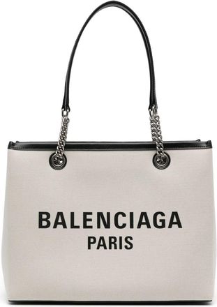 Balenciaga logo-print canvas tote bag - women - Calf Leather/Fabric - OS - Neutrals