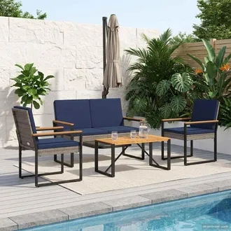 vidaXL Vidaxl Set Mobili Da Esterno 4 Pz Grigio E Blu Navy Polyrattan