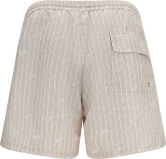 GCDS Striped All-Over Logo Swim Shorts - Beige
