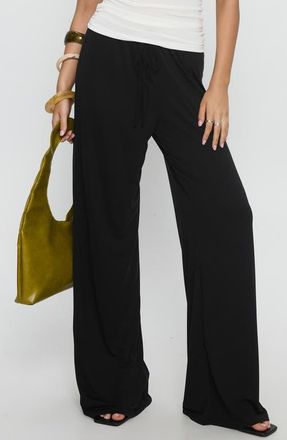 Princess Polly Gavrielle Jersey Drawstring Wide Leg Pants in Black at Nordstrom, Size 2
