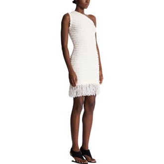 Balmain Dotted tweed one-shoulder dress in White at Nordstrom, Size 34 Eu