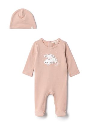Fragile Girl Sheep Embroidered Romper with Matching Hat in Light Maple at Nordstrom, Size 1M