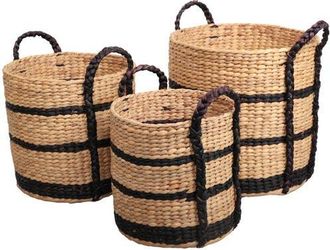 Happimess Stripe Handwoven Water Hyacinth Nesting Storage Baskets with Handles in Natural/black at Nordstrom