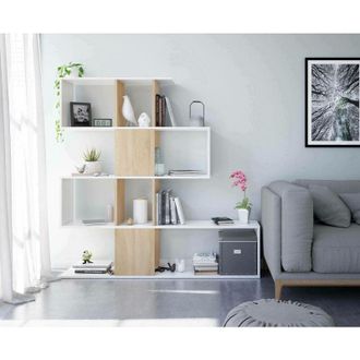 Dmora Dmora - Librer&iacute;a Dmagon, Librer&iacute;a Con 7 Compartimentos, Estante De Oficina Moderno, Unidad De Pared Con Estantes, 145x29h145 Cm, Blanco Y Roble