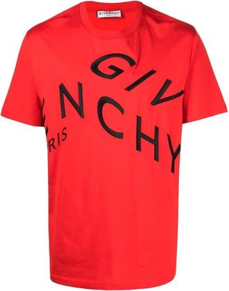 Givenchy Oversized rood T-shirt met gebroken, geborduurd logo van Givenchy