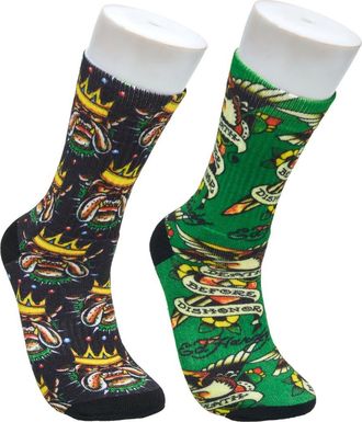 Ed Hardy Bulldog 360 Print Full Cushion Crew Sock 2-Pack in Green at Nordstrom