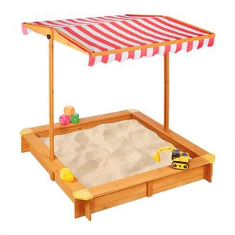 Relaxdays Sabbiera per Bambini con Tettuccio Regolabile, Sandbox da Giardino, in Legno dAbete,117x117x117 cm, Naturale - Relaxdays
