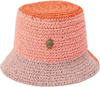 Kurt Geiger Colorblock Raffia Bucket Hat in Coral Glow at Nordstrom