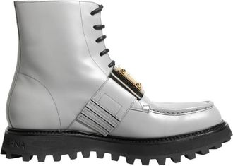 Dolce & Gabbana Enkellaarsjes - Heren - Veterlaarzen - Grijs - 45 EU - Leer - Schoenen