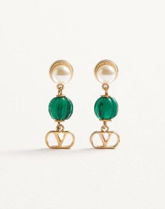 Valentino Garavani Vlogo Signature Earrings In Metal, Pearl And Knurled Glass Wo