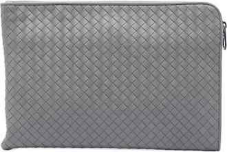 Bottega Veneta Pre-owned Clutches, female, Gray, Size: ONE SIZE Pre-owned Woven Leather Clutch